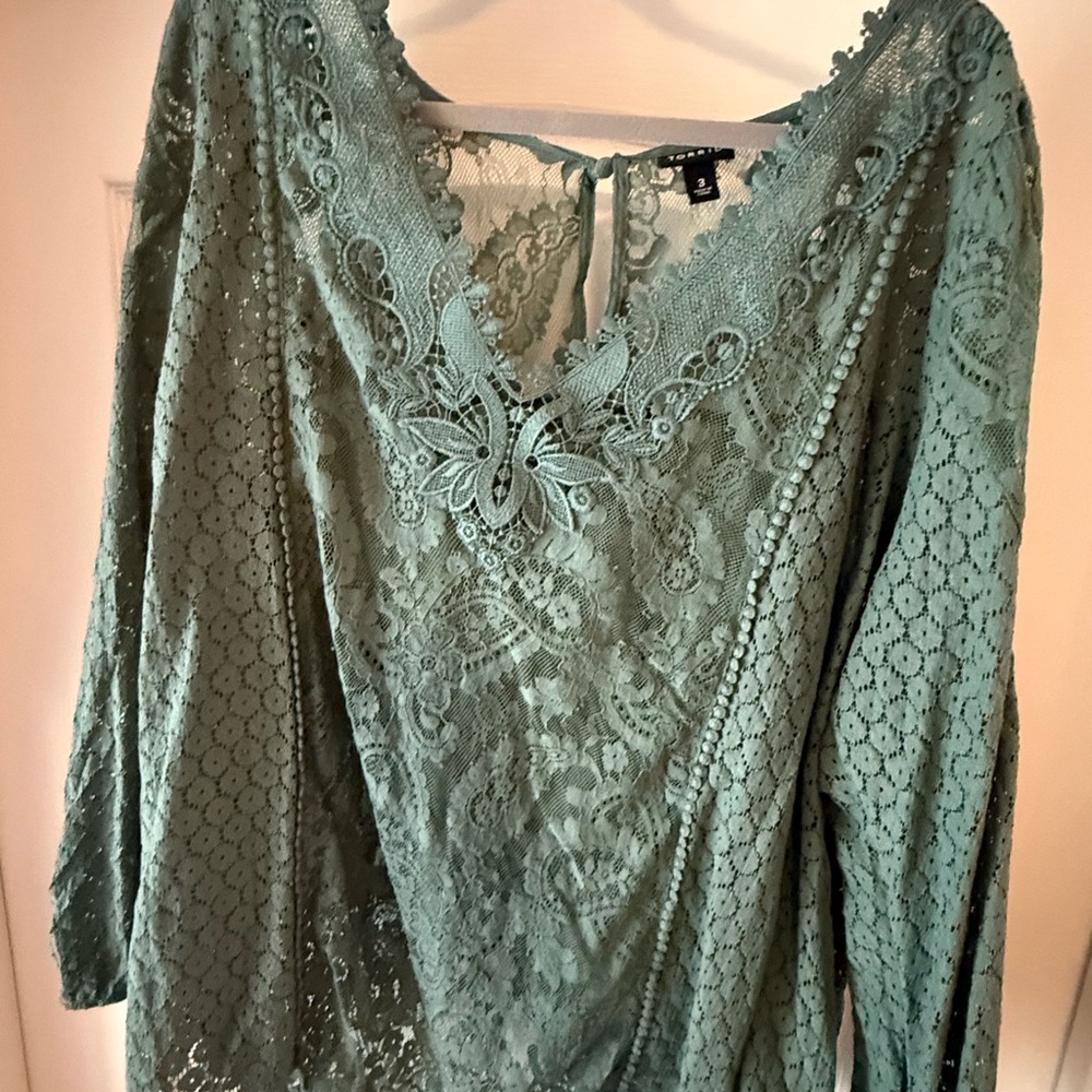 Torrid Lace V-Neck Blouse - Sage Green